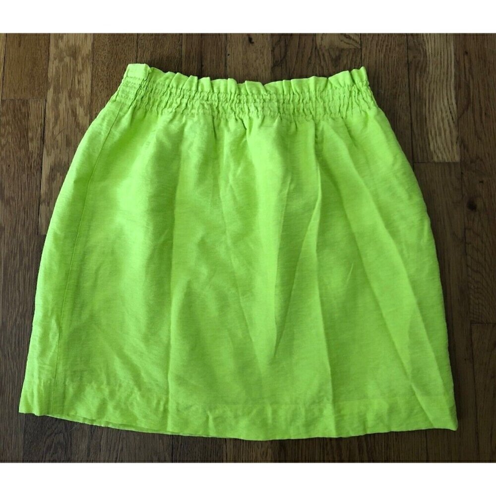 J Crew Womens Size 2 Mini Skirt Lime Green Elastic Waist Lightweight